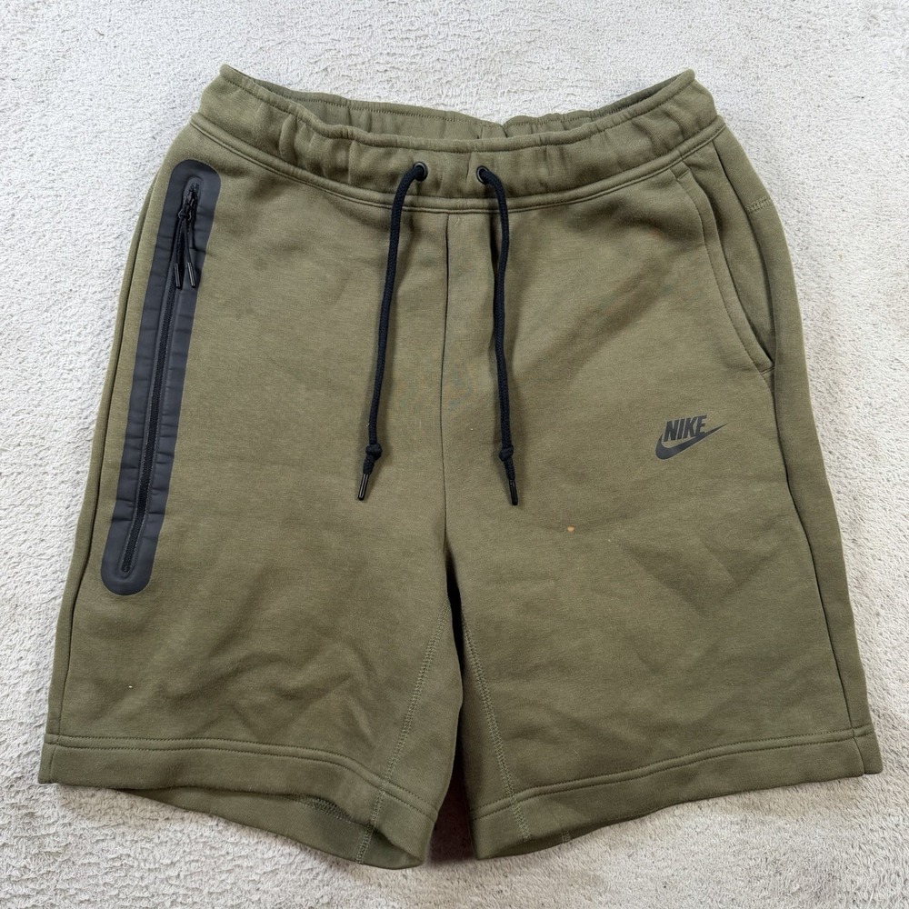 Nike Tech Fleece Short Mens Small Green Sportswear Zip Pocket Drawstring Gym